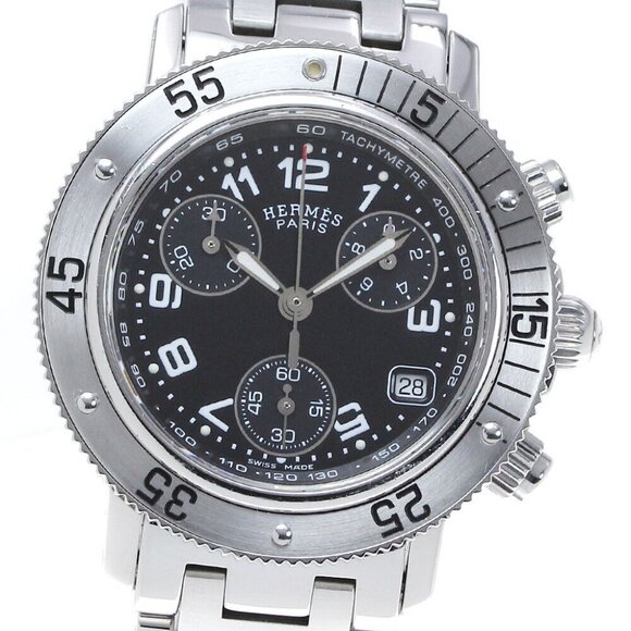 HERMES Clipper diver CL2.310 Chronograph black Dial Quartz Ladies Watch_841472 - Picture 1 of 11